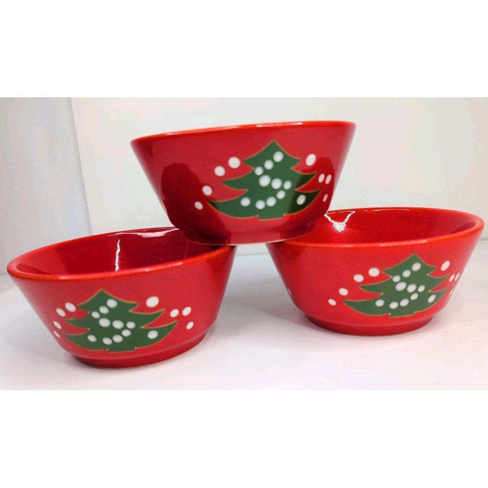 3 Set Waechtersbach Germany Red Christmas Tree Dessert Cereal Soup Bowl 5"